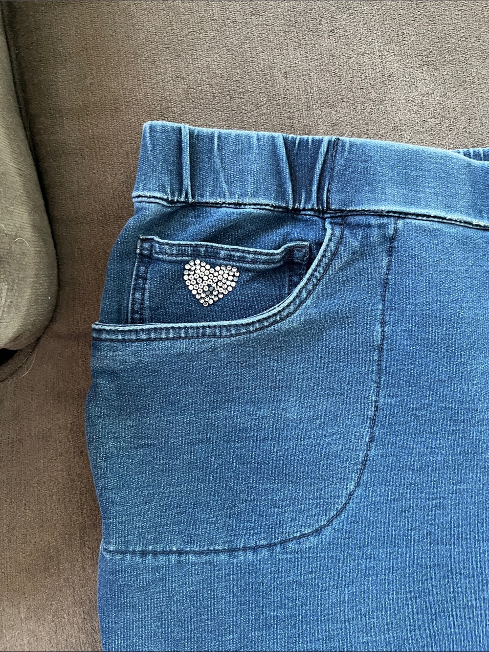 Blue Women's Pull-On Capri Jeans with Embroidered Hem - Picture 2 of 3
